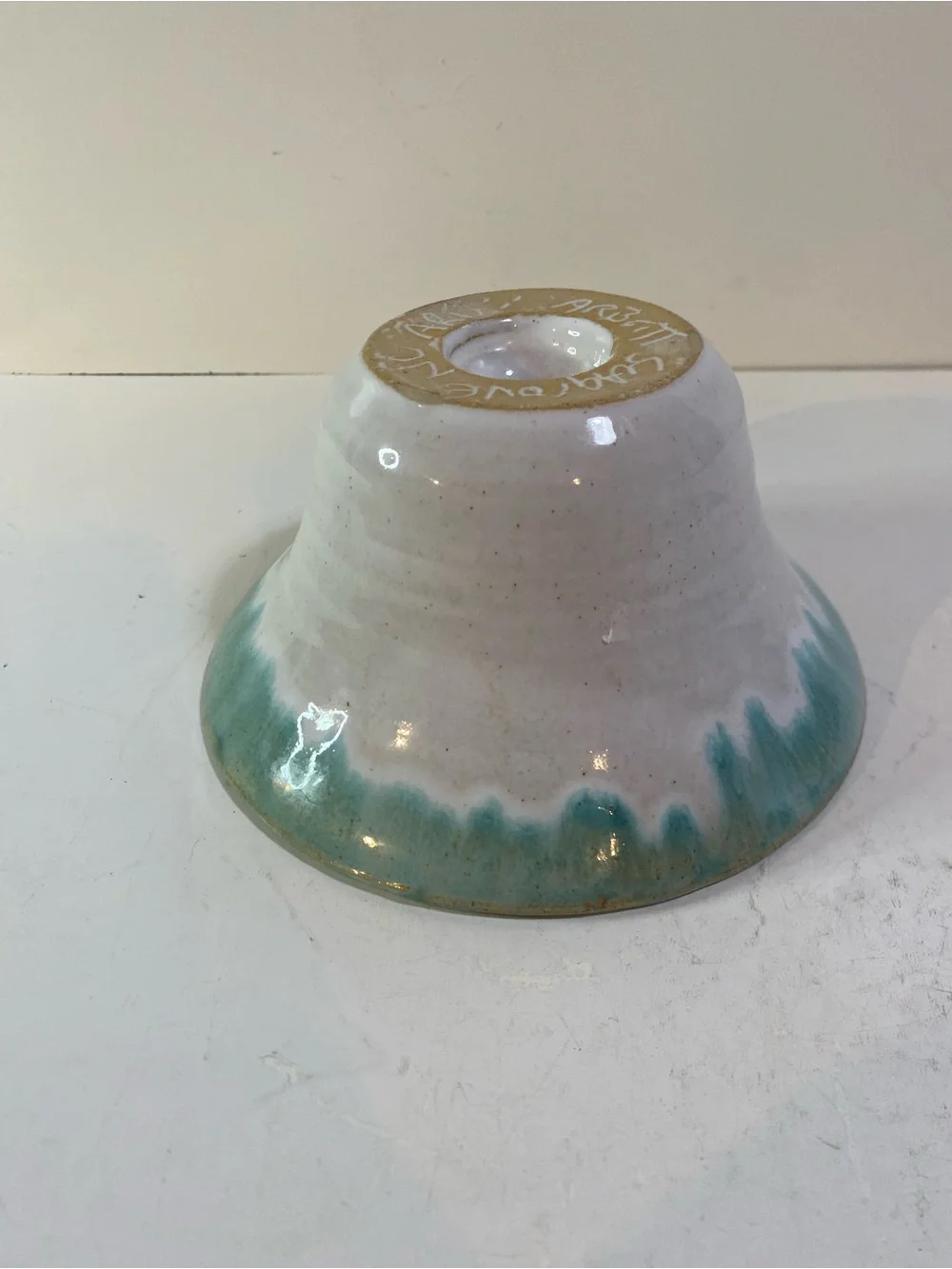 A.R. Britt Pottery Green Drip Glaze Juicer Apple Baker Handmade North Carolina